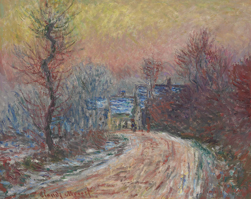 Entrada a Giverny en invierno, puesta de sol W966 - Claude Monet