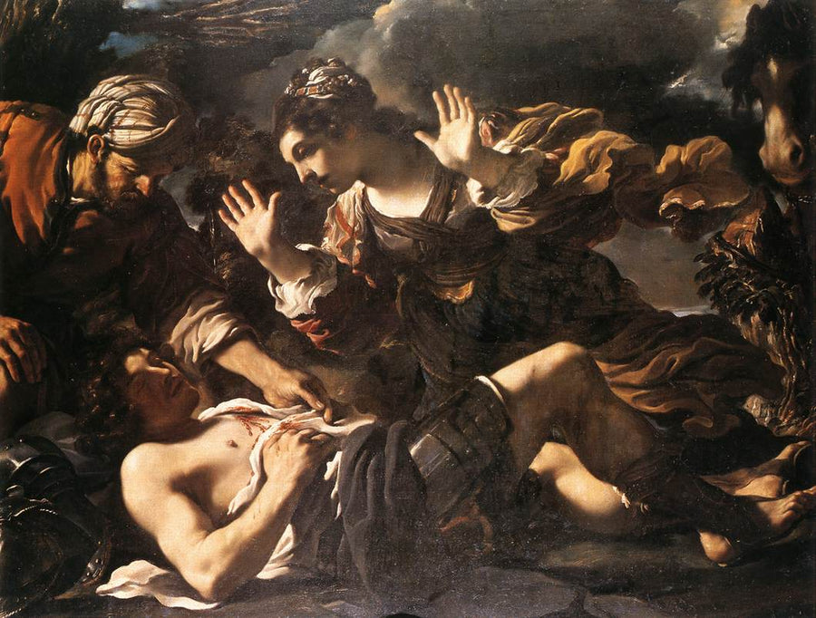 Erminia encuentra a Tancrède herido - Guercino