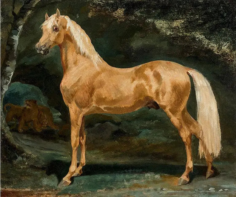 Estándar árabe palomino asustado por dos fieras - Théodore Géricault