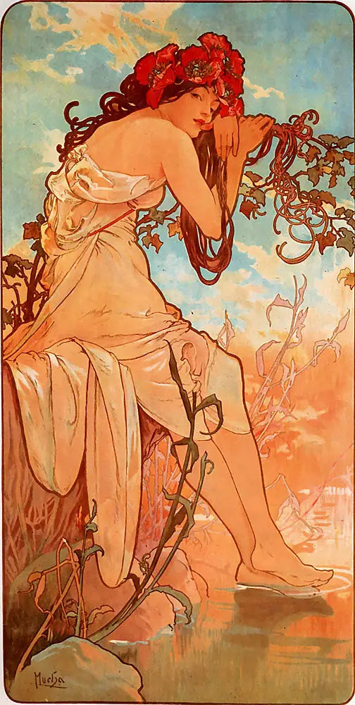 Été - Alphonse Mucha image 1 copie peinte à la main à l’huile