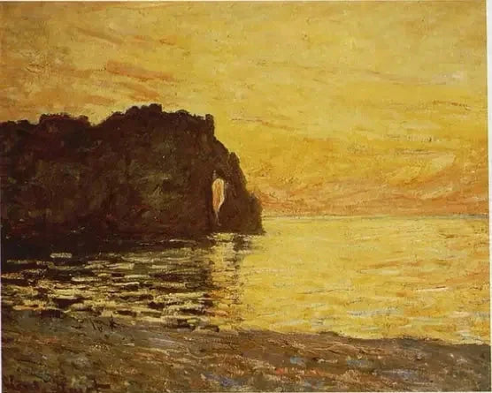 Étretat, acantilado y Porte d'Aval al atardecer W1015a - Claude Monet