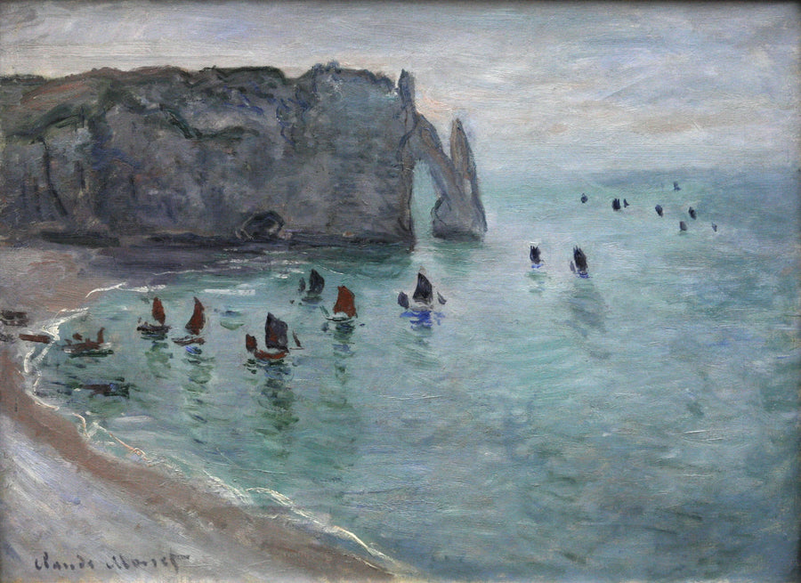 Étretat, Porte d'Aval, barcos que salen del puerto W1047 - Claude Monet