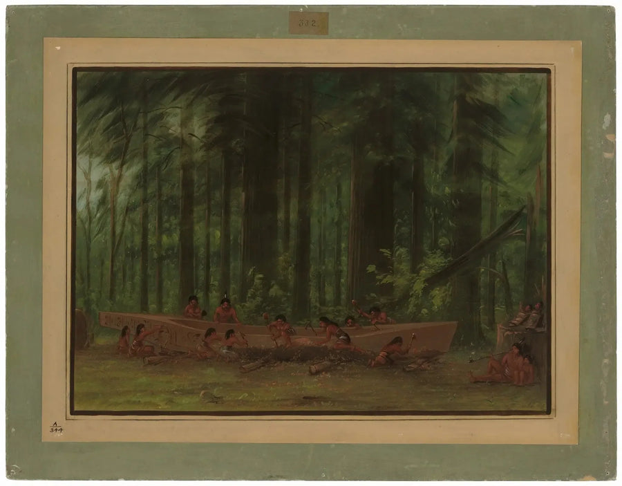 Excavación de una canoa - Indios Nayas - George Catlin