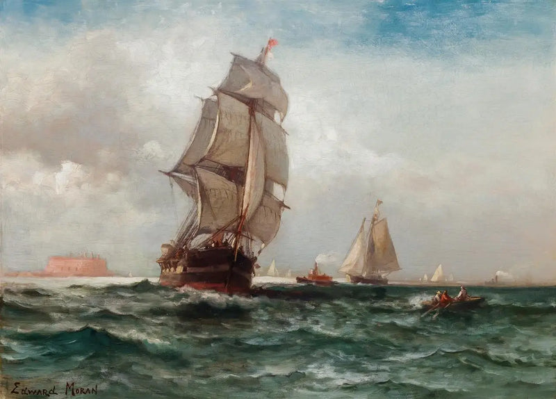 Expedición en alta mar desde Governors Island, Nueva York - Edward Moran