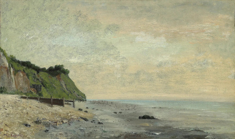 Acantilado junto al mar, vista a la Pequeña Playa, sol naciente - Gustave Courbet