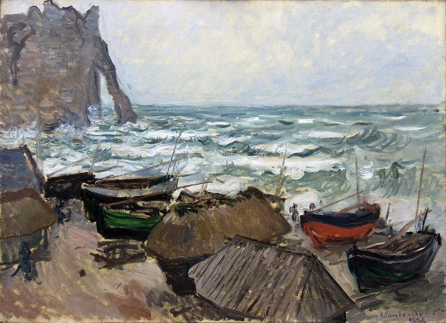 Acantilados y barcos en Étretat W822 - Claude Monet