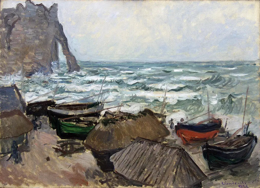 Falaises et barques à Étretat - Claude Monet image 1 reproduction réalisée par Alpha Reproduction