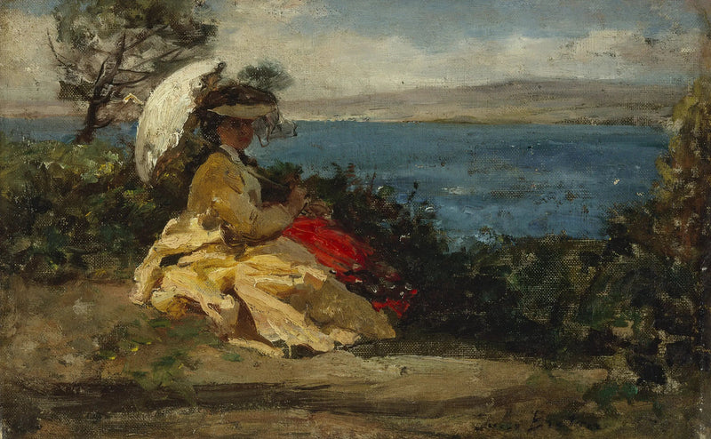 Mujer con sombrilla, bahía de Douarnenez - Jules Breton
