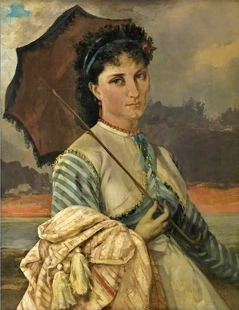 Femme à l'ombrelle, Mademoiselle Aubé de la Holde - Gustave Courbet image 1 reproduction de peinture à l’huile