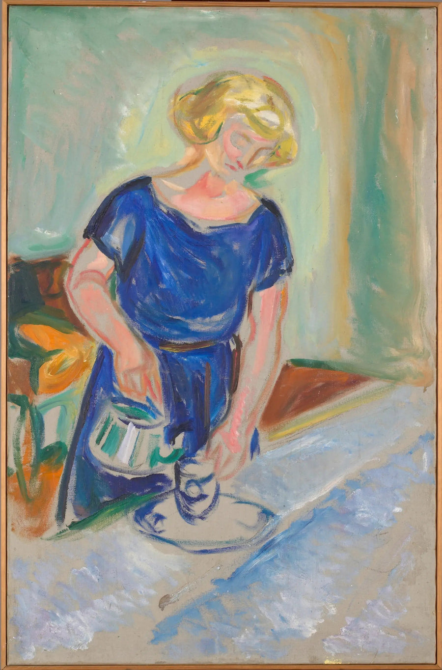 Mujer con vestido azul sirvienta del café - Edvard Munch