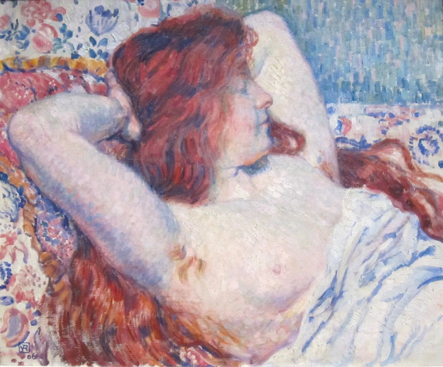 Mujer reclinada con cabello rizado - Théodore van Rysselberghe