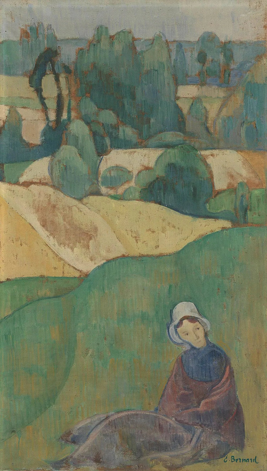 Mujer sentada en un campo: Bretaña - Émile Bernard