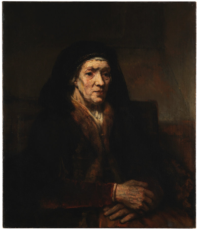 Retrato de una anciana sentada, con las manos juntas - Rembrandt