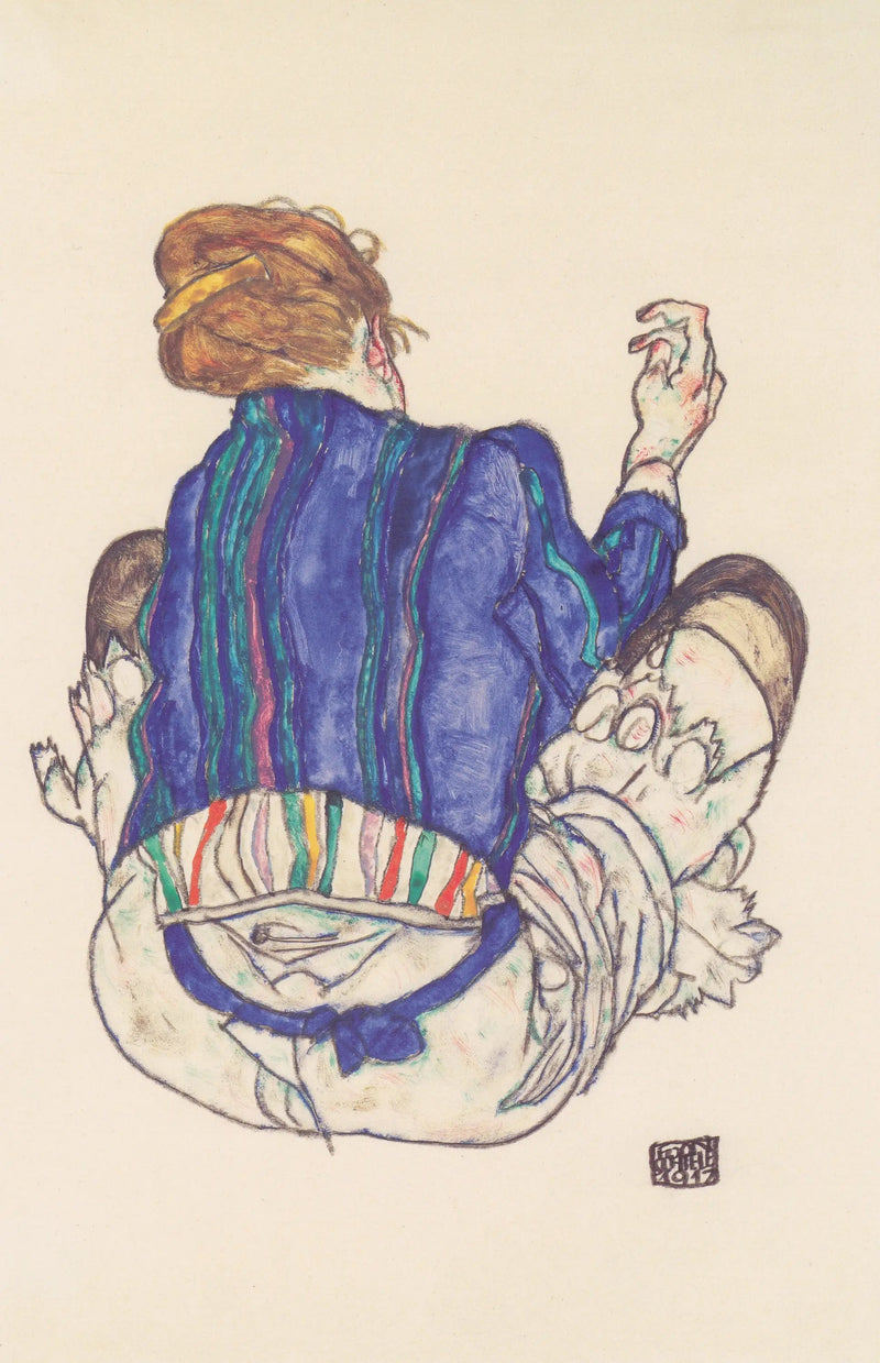 Mujer sentada, vista desde atrás - Egon Schiele