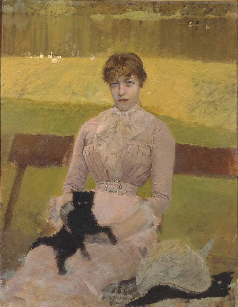 Mujer con pequeño gato negro - Giuseppe De Nittis