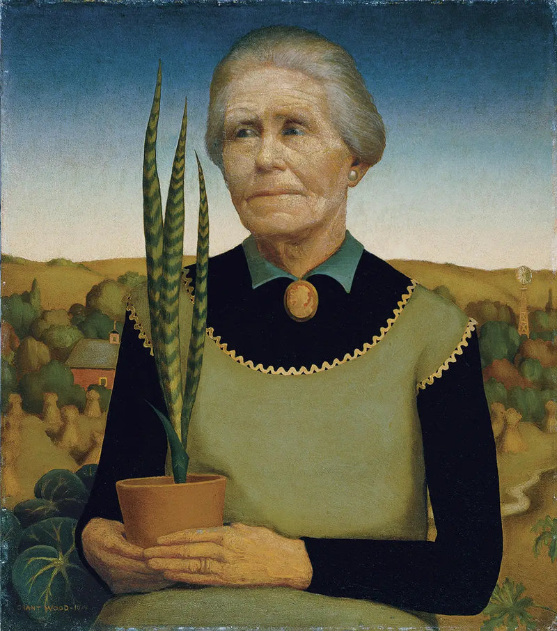 Mujer con plantas - Grant Wood