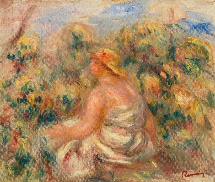 Mujer con sombrero en un paisaje - Pierre-Auguste Renoir