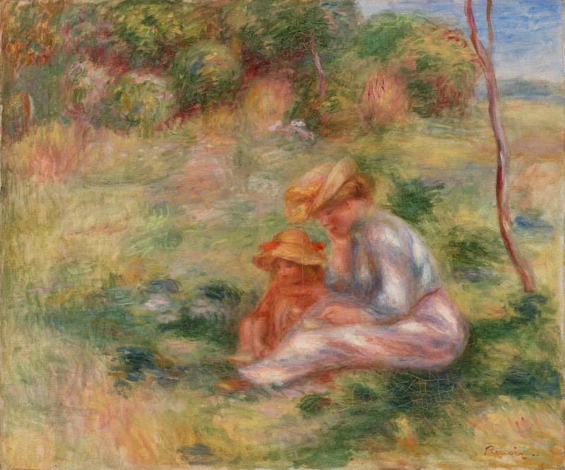 Mujer con niño en la hierba - Pierre-Auguste Renoir