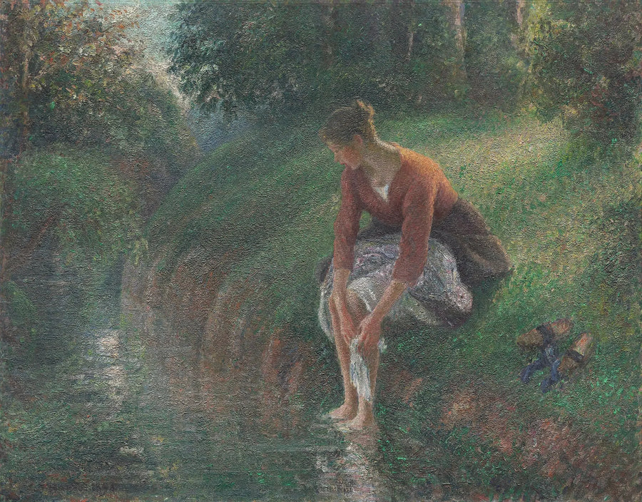 Mujer bañando sus pies en un arroyo - Camille Pissarro