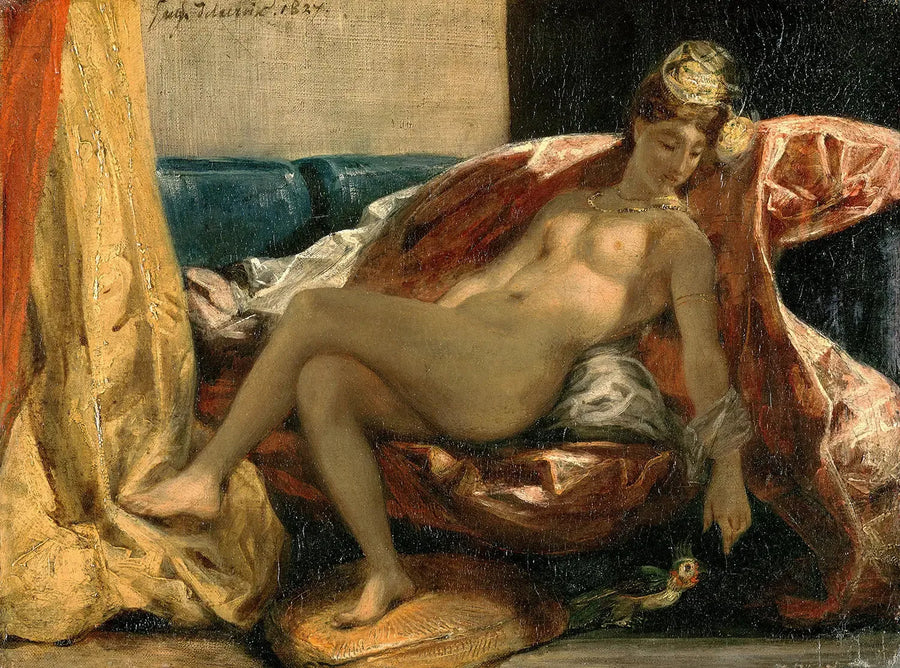 Mujer acariciando un loro - Eugène Delacroix