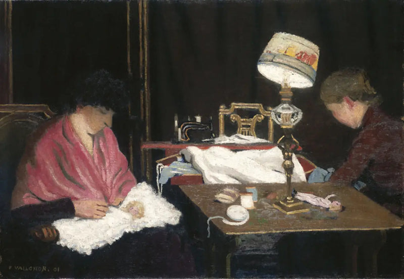 Mujer, chal rosa, primo con la lámpara - Félix Vallotton