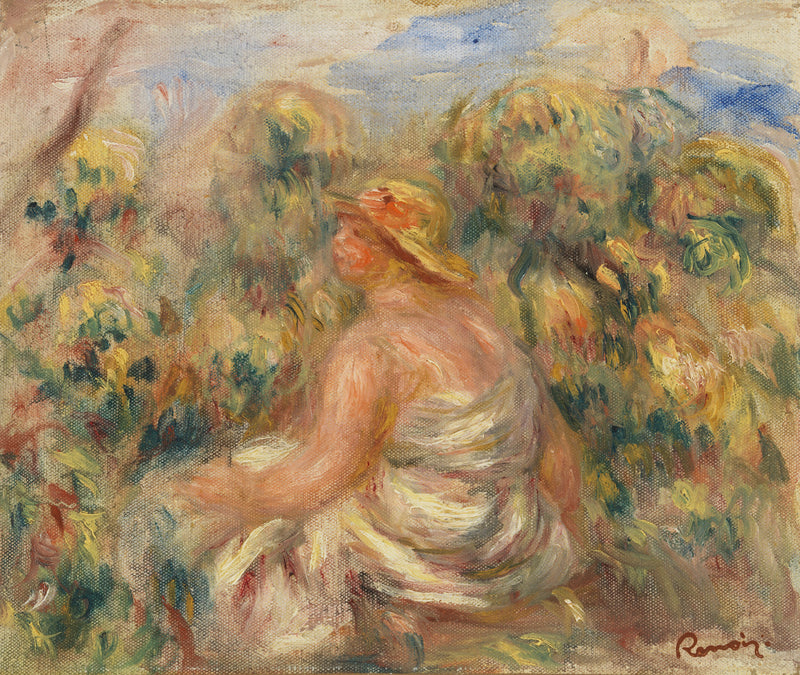 Mujer con sombrero en un paisaje - Pierre-Auguste Renoir