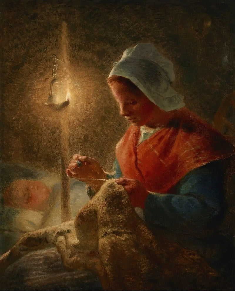 Mujer cosiendo a la luz de la lámpara - Jean-François Millet