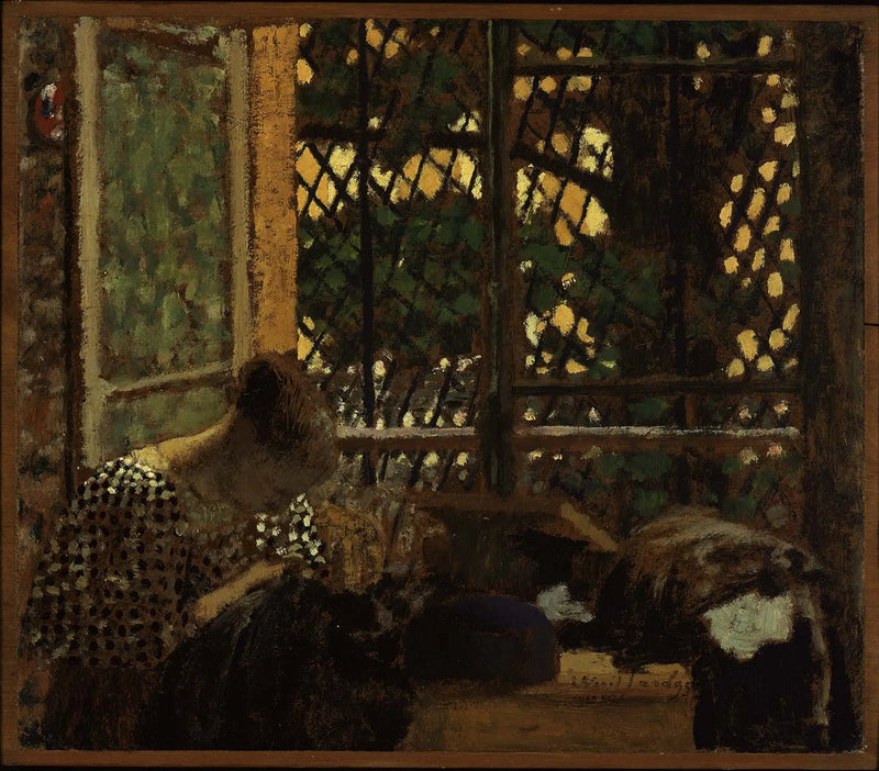 Mujer cosiendo frente a una ventana de jardín - Édouard Vuillard