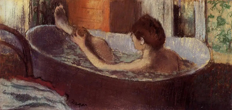 Mujer en su baño escurriéndose la pierna - Edgar Degas