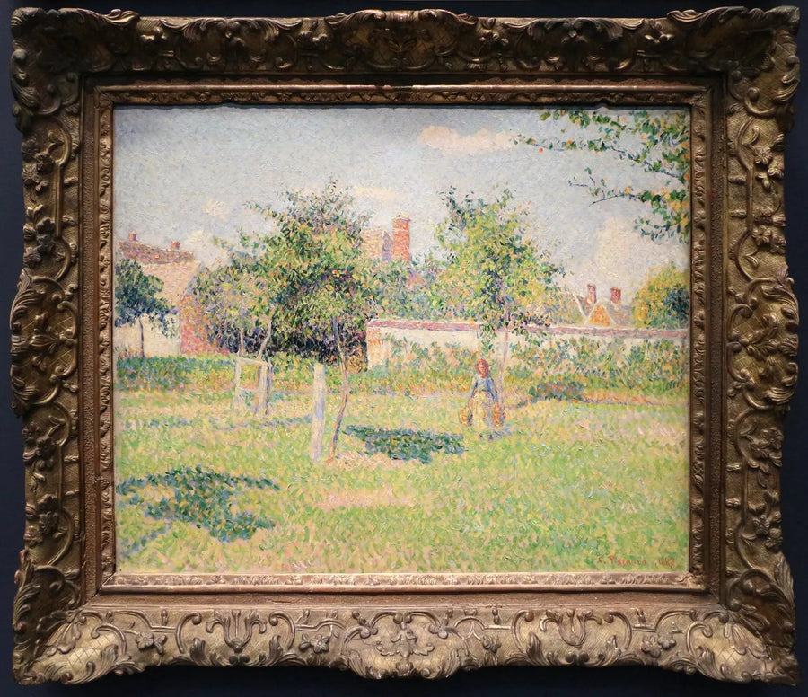 Mujer en un jardín, sol de primavera en el prado de Éragny - Camille Pissarro