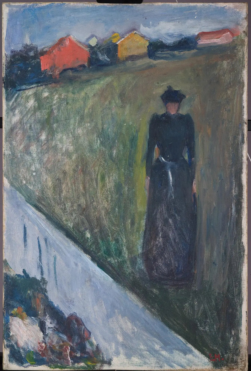 Mujer en un paisaje de atardecer - Edvard Munch