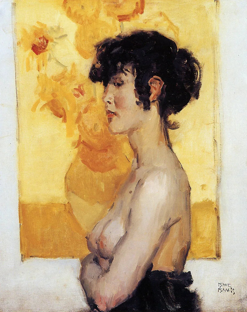 Mujer de perfil frente a los Girasoles de Van Gogh - Isaac Israel