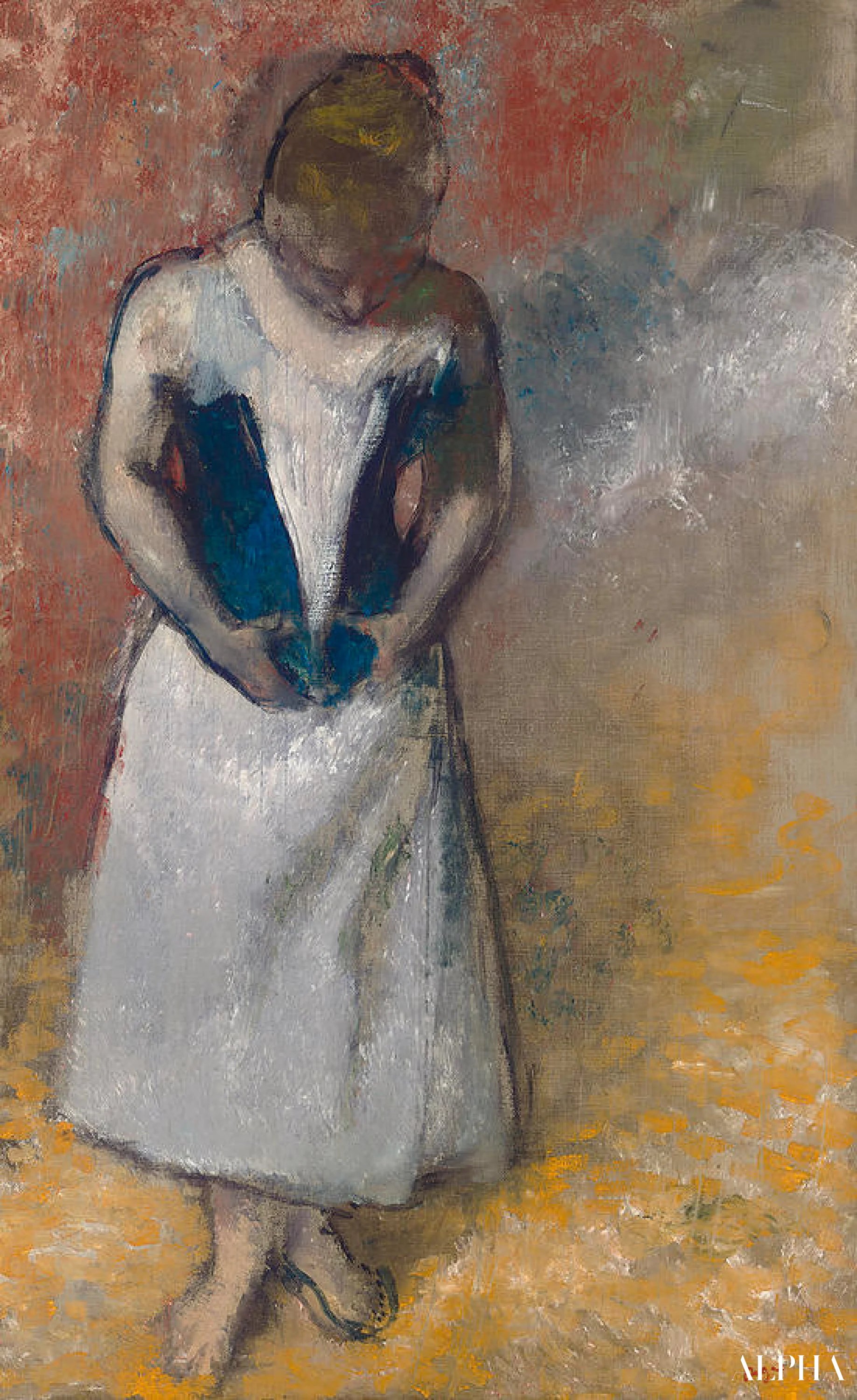 Femme debout de face, serrant son corset - Edgar Degas - Reproductions de tableaux et peintures haut de gamme