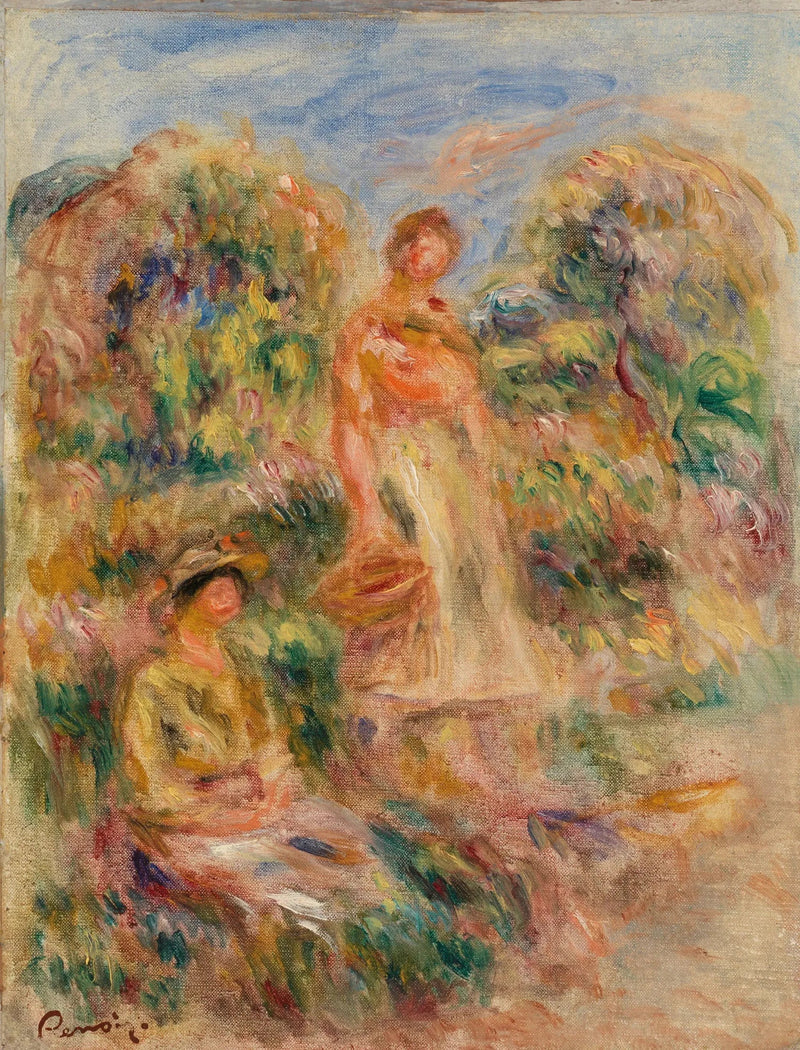 Mujer de pie y mujer sentada en un paisaje - Pierre-Auguste Renoir
