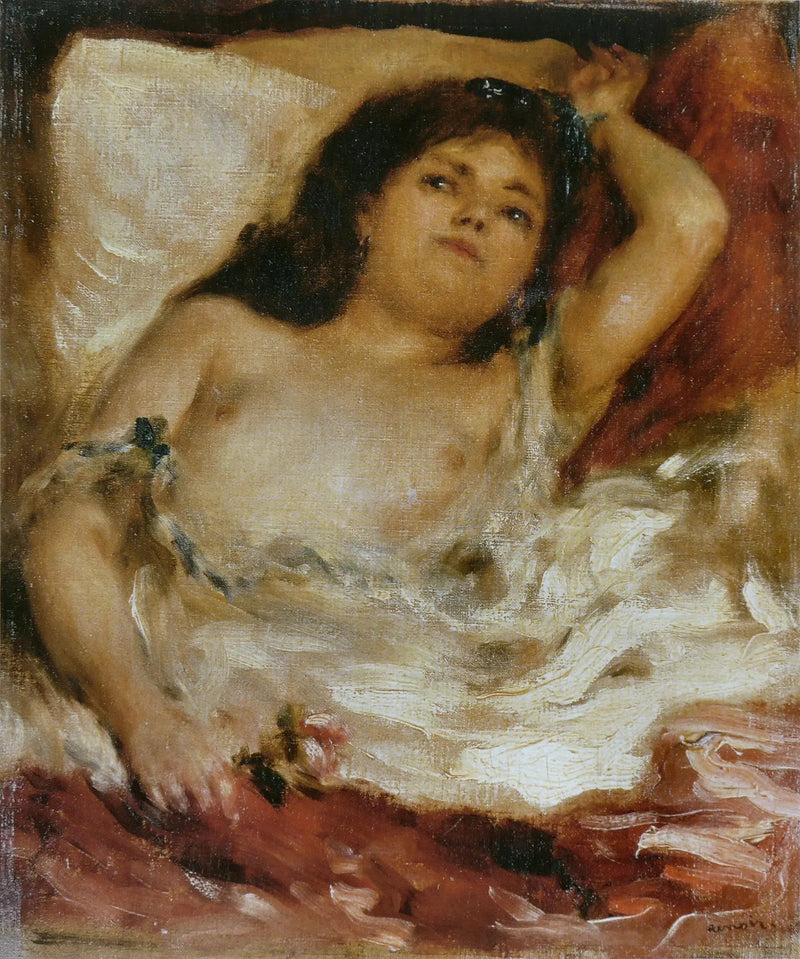Mujer semidesnuda acostada: la rosa - Pierre-Auguste Renoir