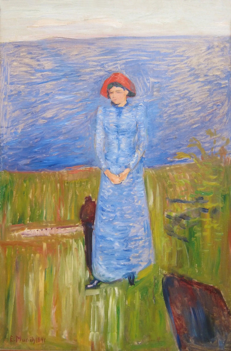 Mujer en azul frente a un agua azul - Edvard Munch