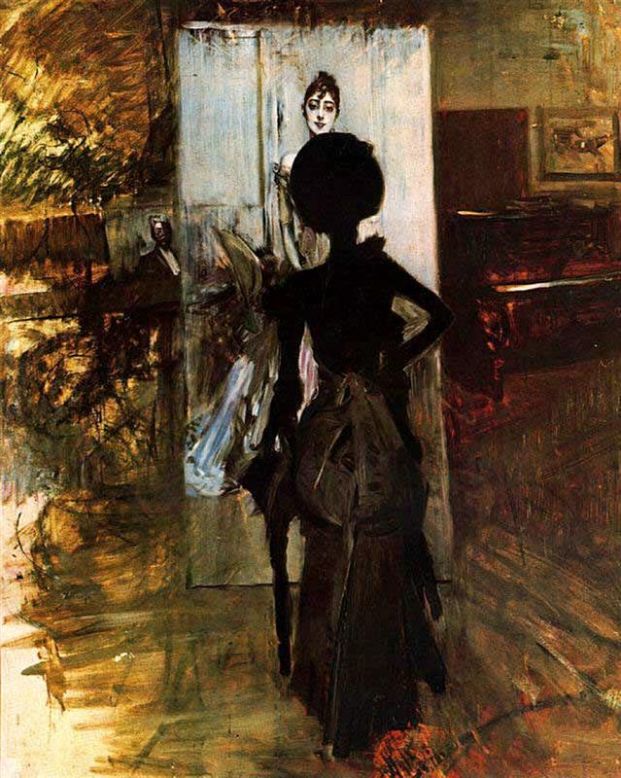 Mujer de negro observando el « Pastel blanco » - Giovanni Boldini