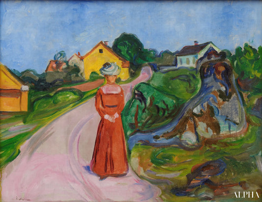 Femme en robe rouge - Edvard Munch - Reproductions de tableaux et peintures haut de gamme