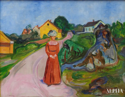 Femme en robe rouge - Edvard Munch - Reproductions de tableaux et peintures haut de gamme