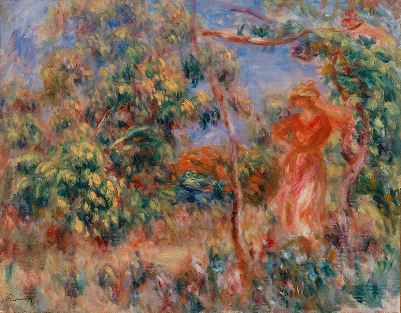 Mujer de rojo en un paisaje - Pierre-Auguste Renoir