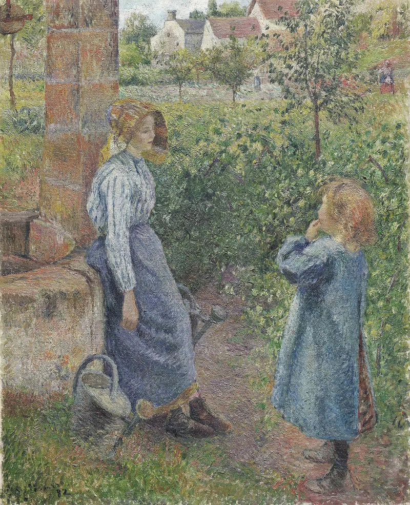 Mujer y niño en el pozo - Camille Pissarro