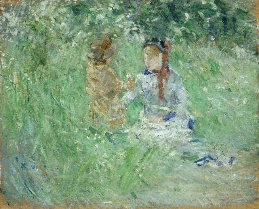 Mujer y niño en un prado en Bougival - Berthe Morisot