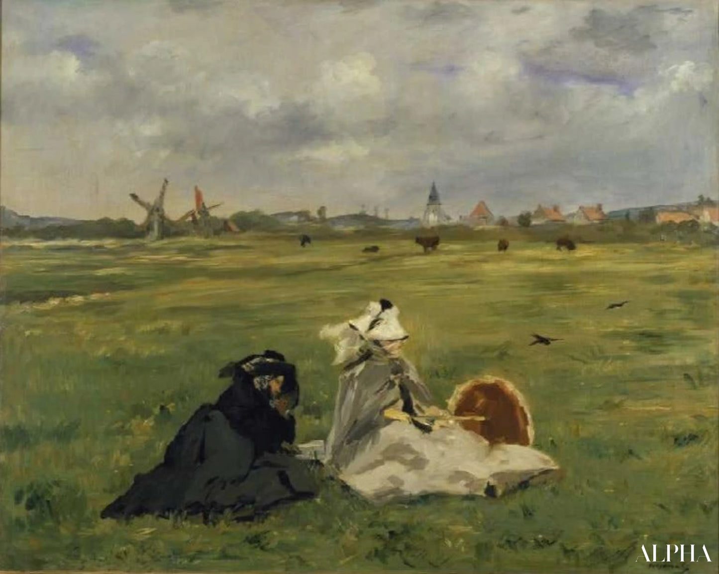 Femme et mère de l'artiste sur un pré - Edouard Manet - Reproductions de tableaux et peintures haut de gamme