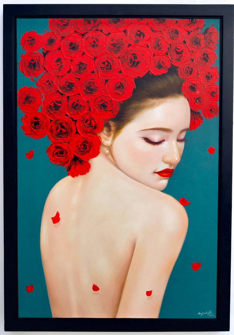 Mujer Frágil con Rosas | 60 x 90 cm