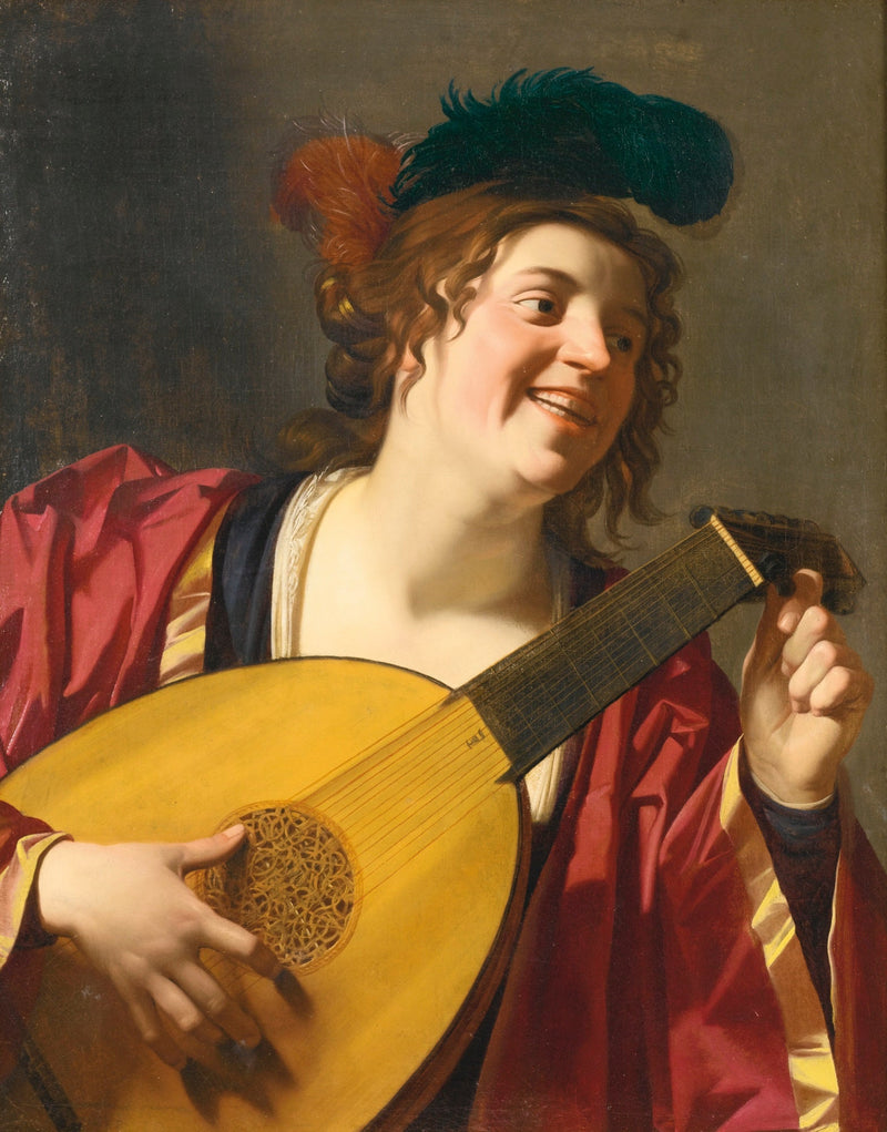 Mujer tocando laúd - Gerrit van Honthorst