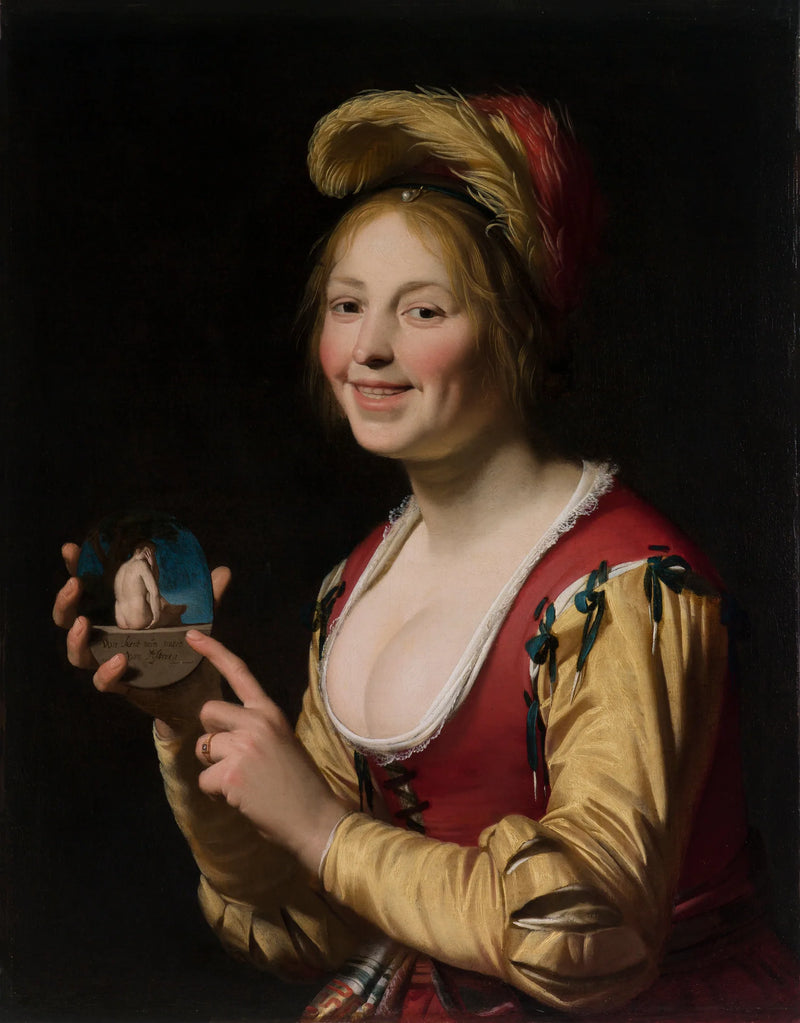 Mujer mostrando un objeto obsceno - Gerrit van Honthorst