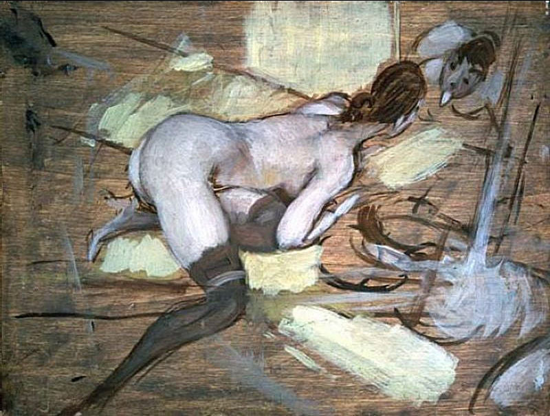 Mujer desnuda acostada sobre cojines amarillos - Giovanni Boldini