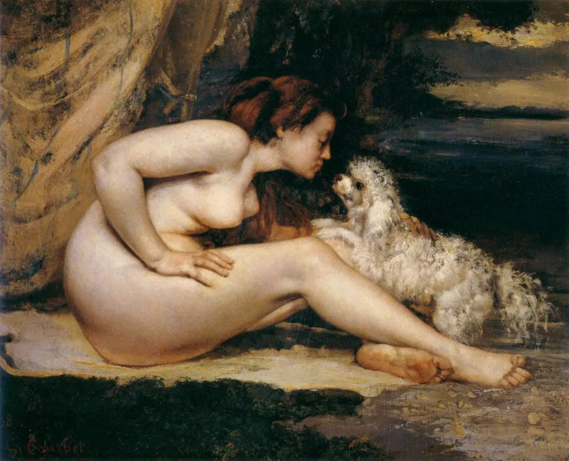Mujer desnuda con perro - Gustave Courbet