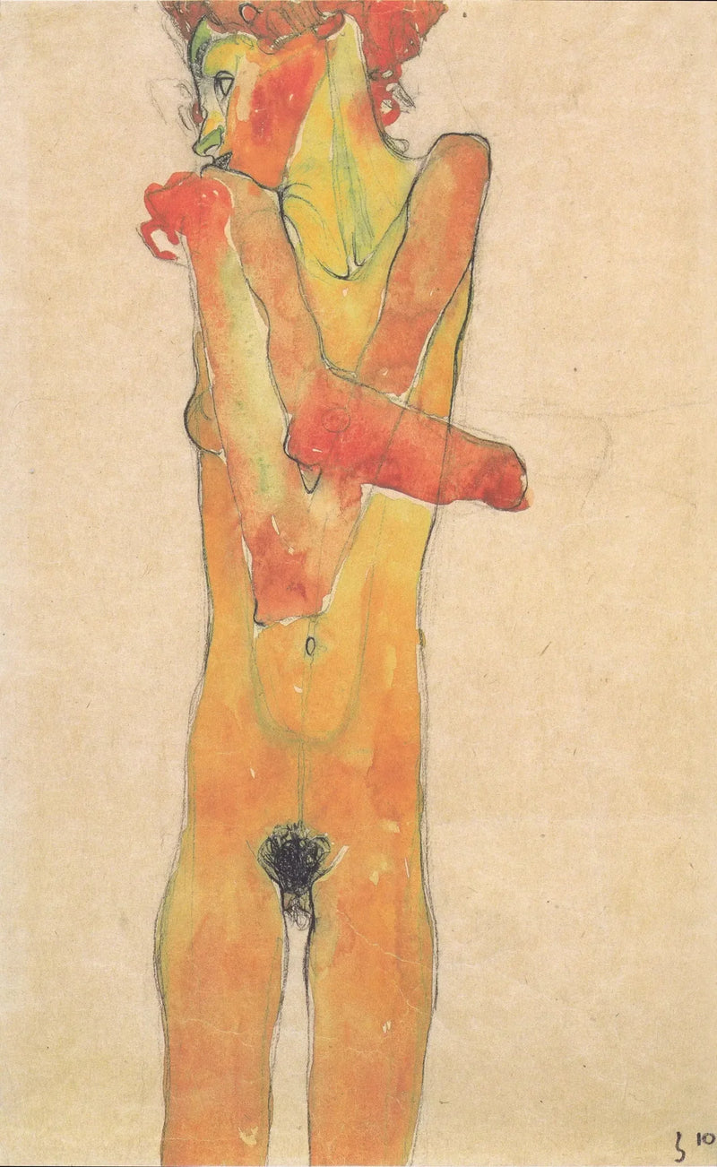 Mujer desnuda de pie con los brazos cruzados - Egon Schiele
