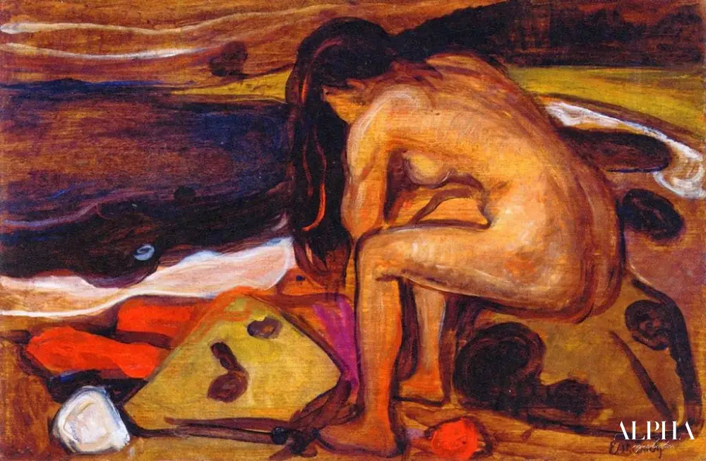 Femme nue sur la plage - Edvard Munch - Reproductions de tableaux et peintures haut de gamme